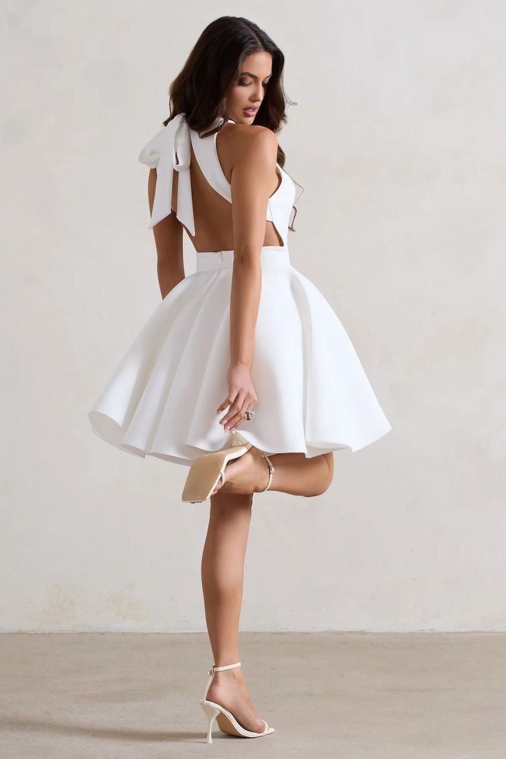 Waverly White Racer-Neck Sleeveless Skater Mini Dress – Club L London - USA White Grad Dress, Short White Dress, White Dresses Graduation, Skater Mini Dress, Club L London, Cute White Dress, Mini Wedding Dresses, Dinner Dress Classy, Tie Collar