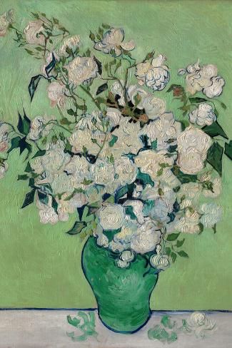 a painting of white flowers in a green vase