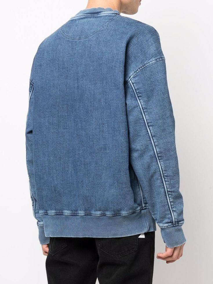 Diesel D-Krib Track Denim Sweatshirt - Farfetch Denim Sweatshirt, Winter Wear, Denim Blue, Denim Wash, Stretch Cotton, Patch Logo, Blue Denim, Fashion Branding, Denim Jacket