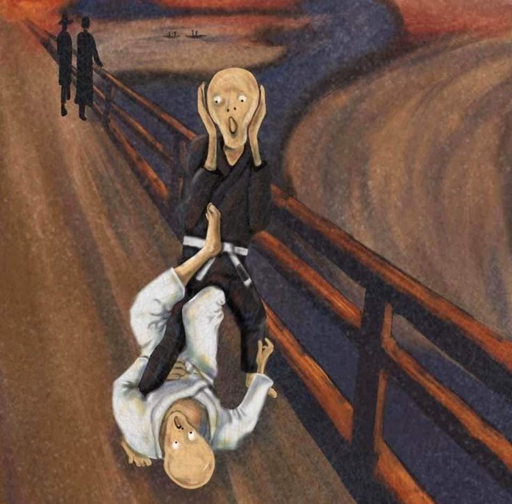 an image of two people riding on the back of each other in front of a painting