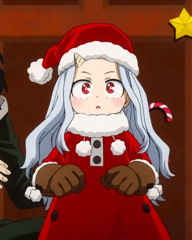 an anime character dressed as santa claus with his hands on his hips and looking at the camera