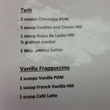 the menu for two scoops of ice cream