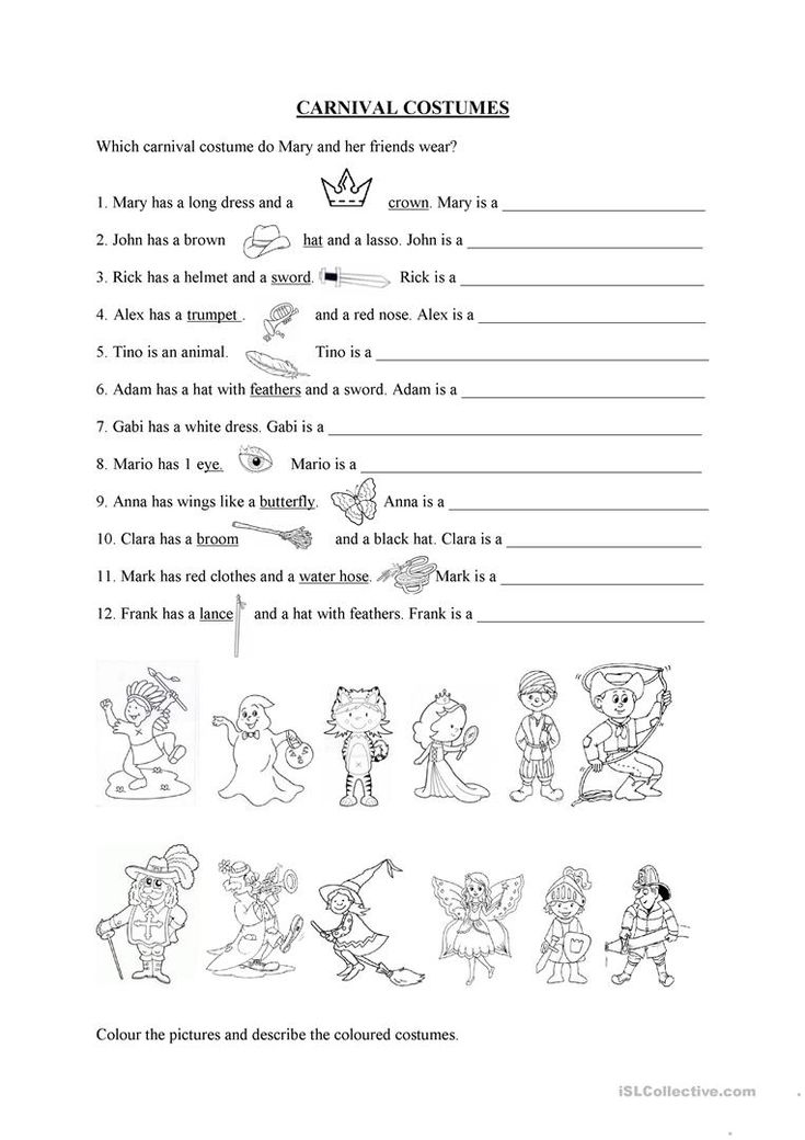 an image of carnival costumes worksheet