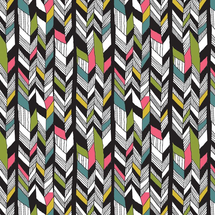 an abstract pattern with many different colors and shapes on black, white, pink, green,