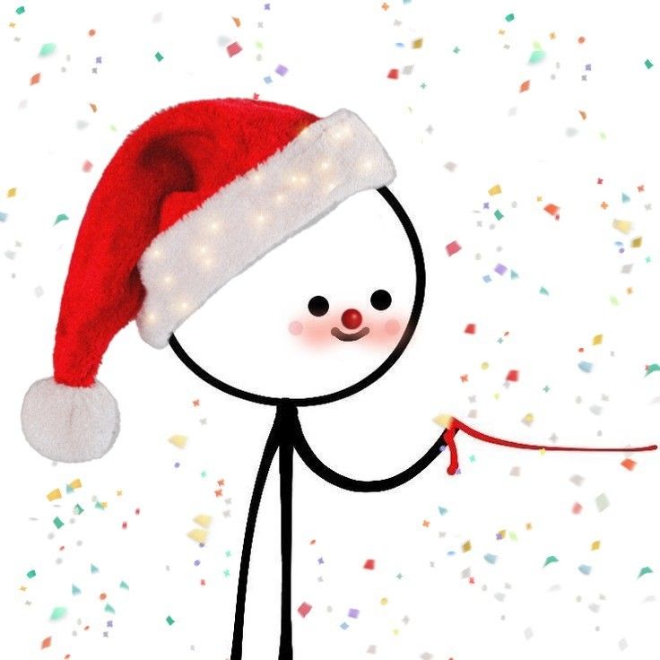 a drawing of a person wearing a santa hat and holding a string with confetti on it