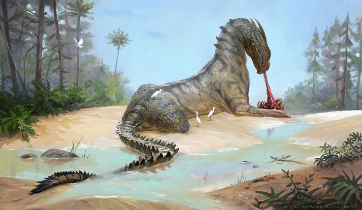 an artist's rendering of a dinosaur digging in the sand with its mouth open