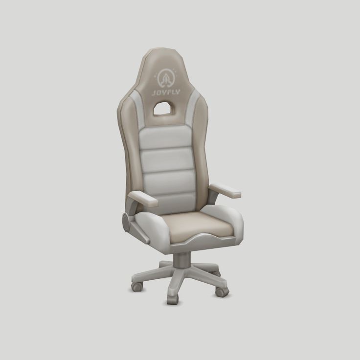 an office chair with a white leather upholstered seat and arm rest, on a gray background