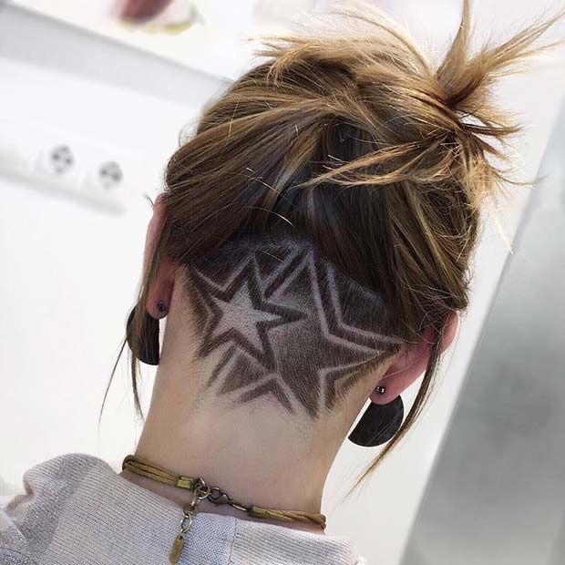 Cute Undercut For Women, Cool Undercut Designs, Cool Undercut, Hair Stencil, Undercut Ideas, Barber Design, Hair Tattoo Designs, Undercut Hair Designs, Undercut Hair