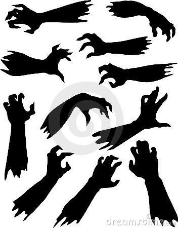 black and white silhouettes of hands with claws