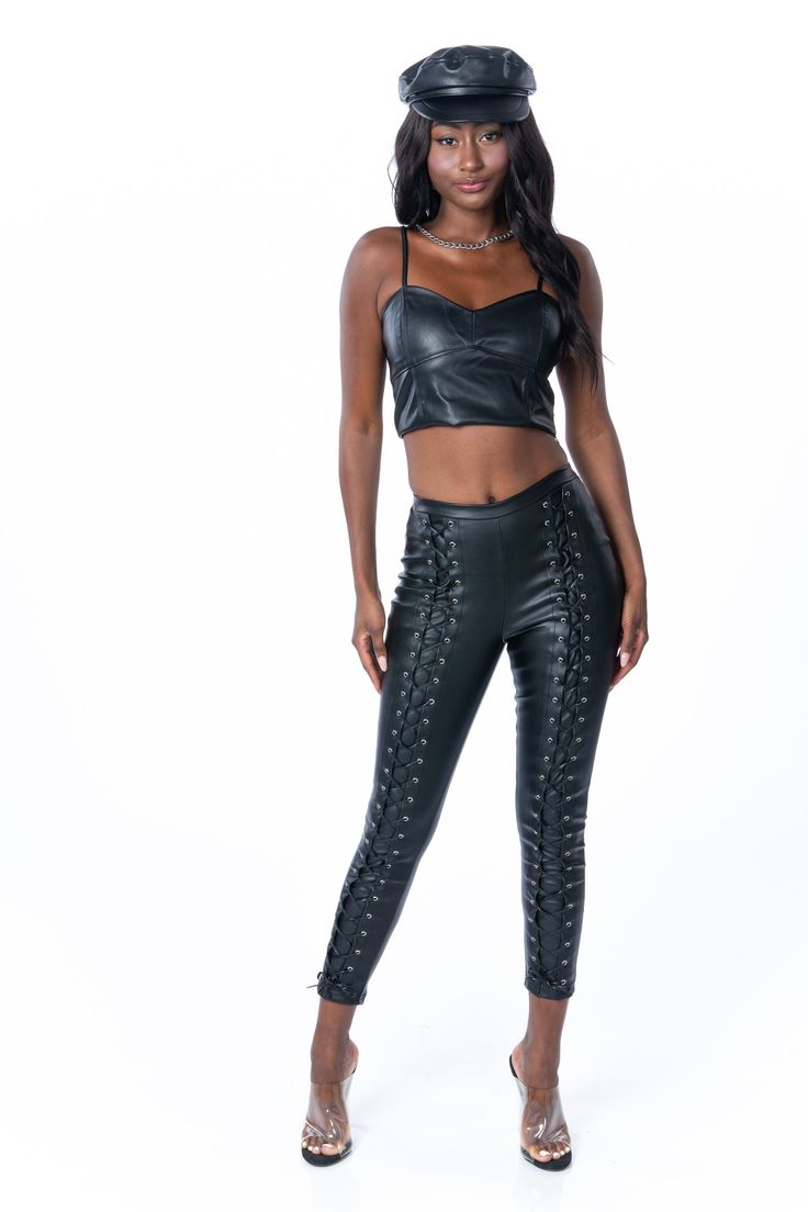 Tribeca Faux Leather Crop Top Black Tops HYPEACH BOUTIQUE Leather Crop Top, Faux Leather Pants, Leather Lace, Black Fits, Black Crop Tops, Quality Fashion, Black Faux Leather, Leather And Lace, New Black