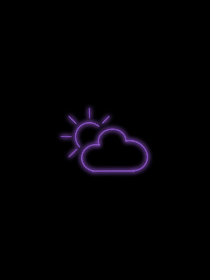 a purple neon cloud and sun on a black background