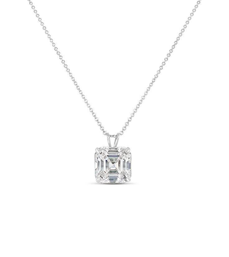 Asscher Cut Diamond CZ Pendant Necklace - 14K White Gold / 5mm / No chain - Olive & Chain Fine Jewelry White Gold Cubic Zirconia Jewelry With Box Chain, Asscher Cut Diamond Jewelry As Gift, Anniversary Jewelry With Cubic Zirconia Box Chain, White Gold Octagon Necklace For Formal Events, Fine Jewelry Asscher Cut For Formal Occasions, Formal White Gold Octagon Necklaces, Formal White Gold Octagon Necklace, Octagon Brilliant Cut Diamond Necklace For Gift, Brilliant Cut Octagon Diamond Necklace For Gift