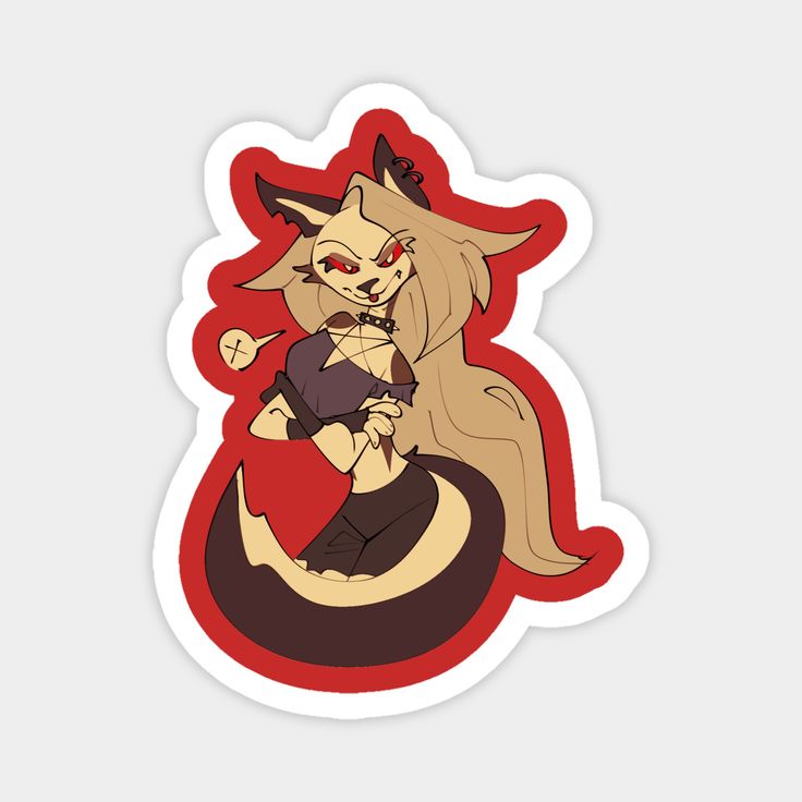 a sticker with an image of a cat sitting on top of a red object