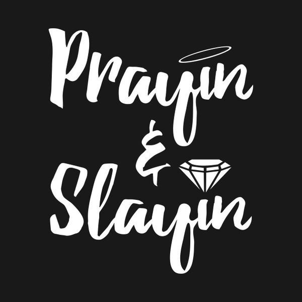 the words prayn and slavn written in white on a black background