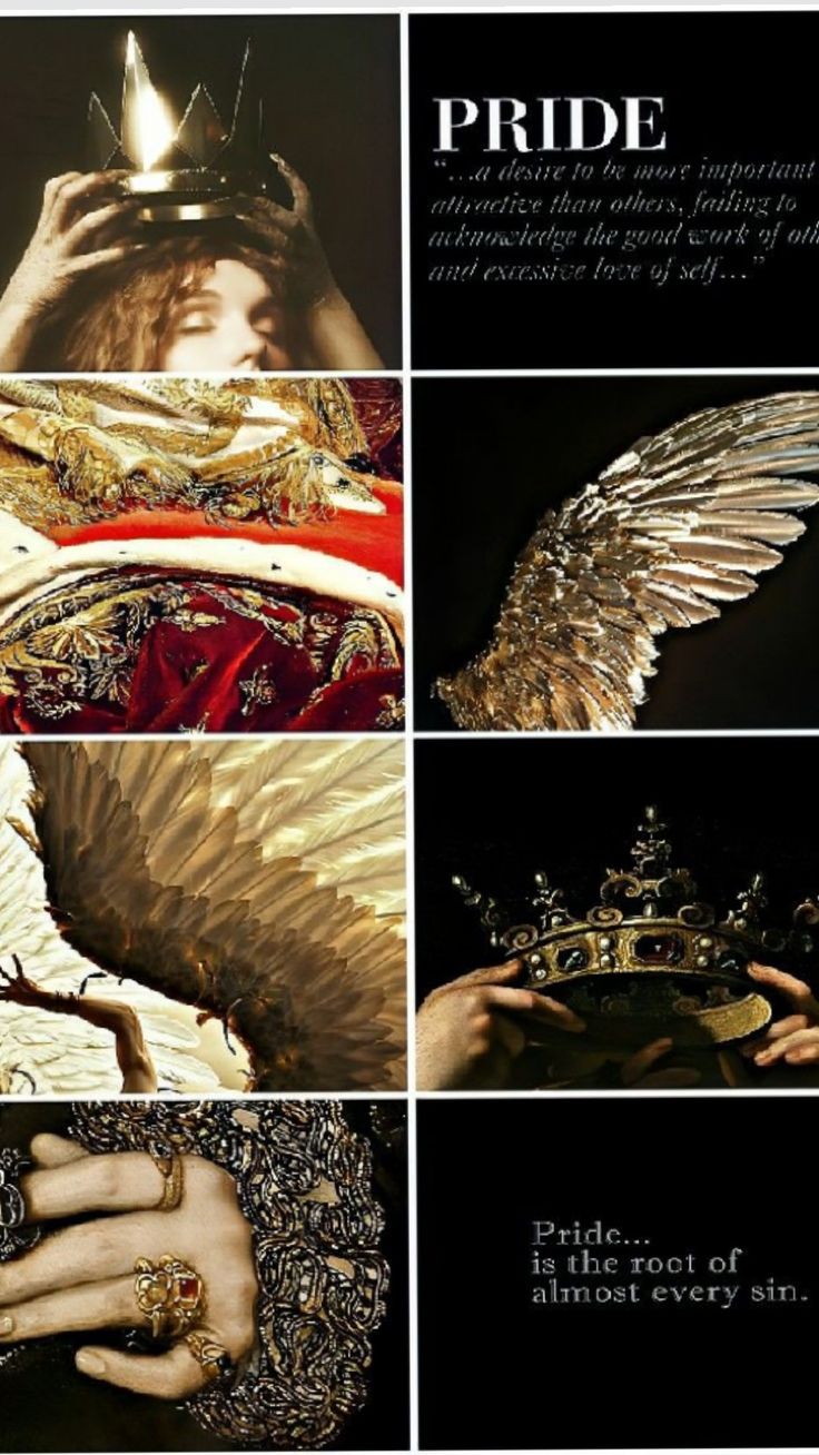 a collage of photos with the words pride on it and an angel holding a crown