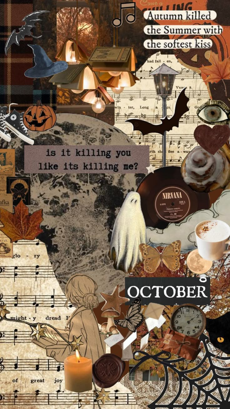 a collage of halloween images and words