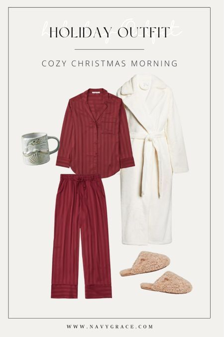 Pajamas With Robe, Christmas Home Outfit, Christmas Morning Outfit Women, Christmas Lounge Outfit, Christmas Pjs Aesthetic, Christmas Pajamas Aesthetic, Pijama Outfit, Cozy Home Outfit, Warm Robe