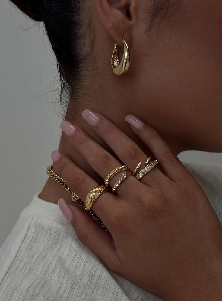 Rings Pack of five, gold-toned hardware, multi-design 80% reclaimed zinc 20% glass