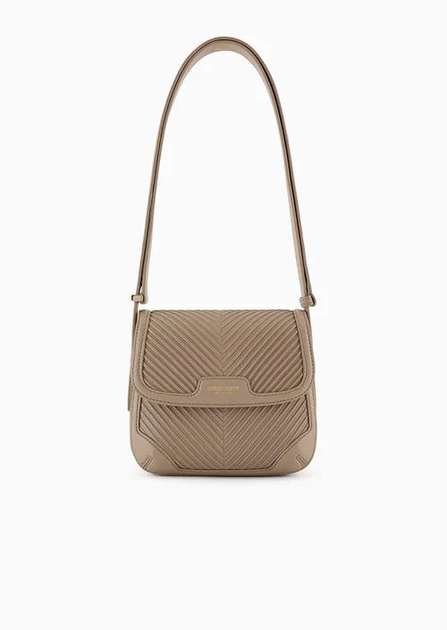 Pleated nappa-leather la Prima bag | GIORGIO ARMANI Woman Chic Evening Shoulder Bag With Leather Lining, Beige Textured Leather Shoulder Bag For Evening, Luxury Soft Leather Shoulder Bag With Flap, Designer Soft Leather Shoulder Flap Bag, Chic Textured Leather Crossbody Shoulder Bag, Chic Textured Leather Crossbody Flap Bag, Trendy Textured Leather Shoulder Bag For Formal Occasions, Trendy Evening Shoulder Bag With Textured Leather, Versatile Evening Shoulder Bag With Leather Lining