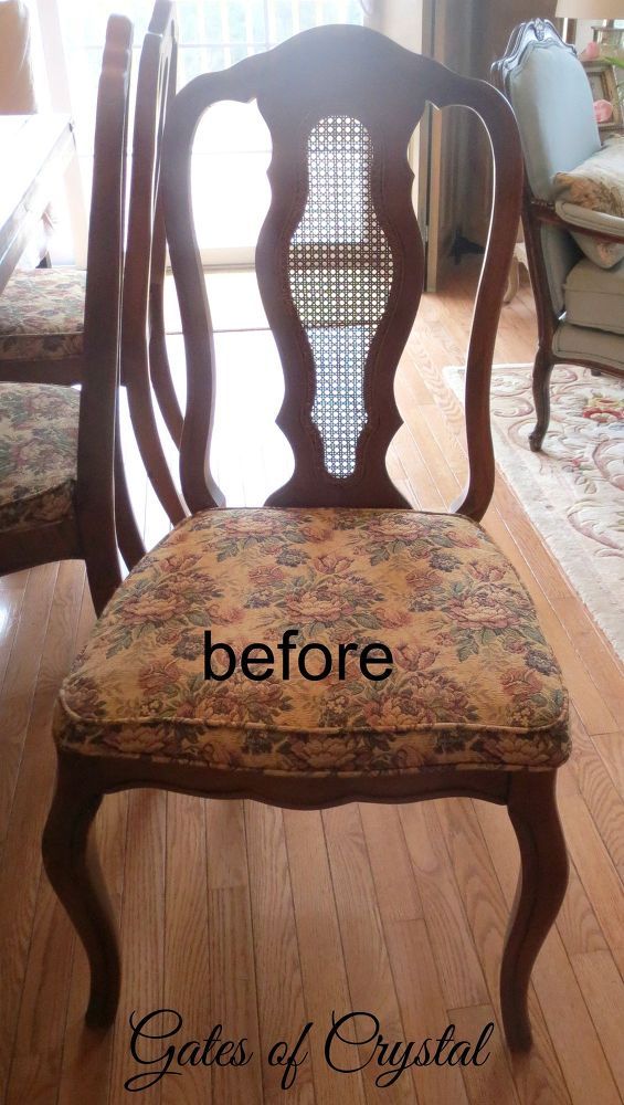 the before and after of an old dining room chair