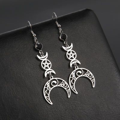 Fame Shifting, Wiccan Earrings, Hoco 2024, Crescent Moon Jewelry, Triple Moon Goddess, Goth Earrings, Crescent Earrings, Moon Witch, Wiccan Jewelry