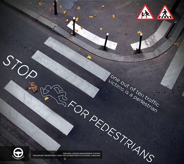 an overhead view of a crosswalk with the words stop for pedestrians