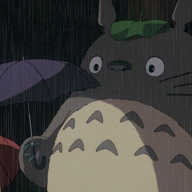 the totoro is holding an umbrella in the rain