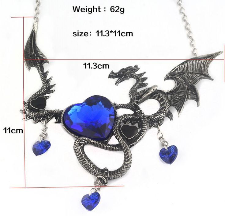 This brand-new heart-shaped sapphire dragon necklace is the perfect way to make a statement and express your personality. This piece of jewelry showcases a beautiful gold setting that will capture the attention of everyone who sees it. The most unique feature of this necklace is the stunning sapphire dragon pendant that sits atop the heart-shaped centerpiece. It will be a conversation starter for sure! The minimalistic design of this necklace makes it the perfect gift for anyone. Whether you're Elegant Dragon Design Necklace Gift, Elegant Dragon Design Necklace As Gift, Elegant Dragon Design Necklace As A Gift, Sapphire Heart Pendant Jewelry For Valentine's Day, Gothic Heart Pendant Necklace For Party, Gothic Clavicle Chain Necklace With Heart Pendant, Gothic Heart Pendant Metal Jewelry, Gothic Jewelry For Valentine's Day Jewelry Making, Gothic Gold Heart Jewelry