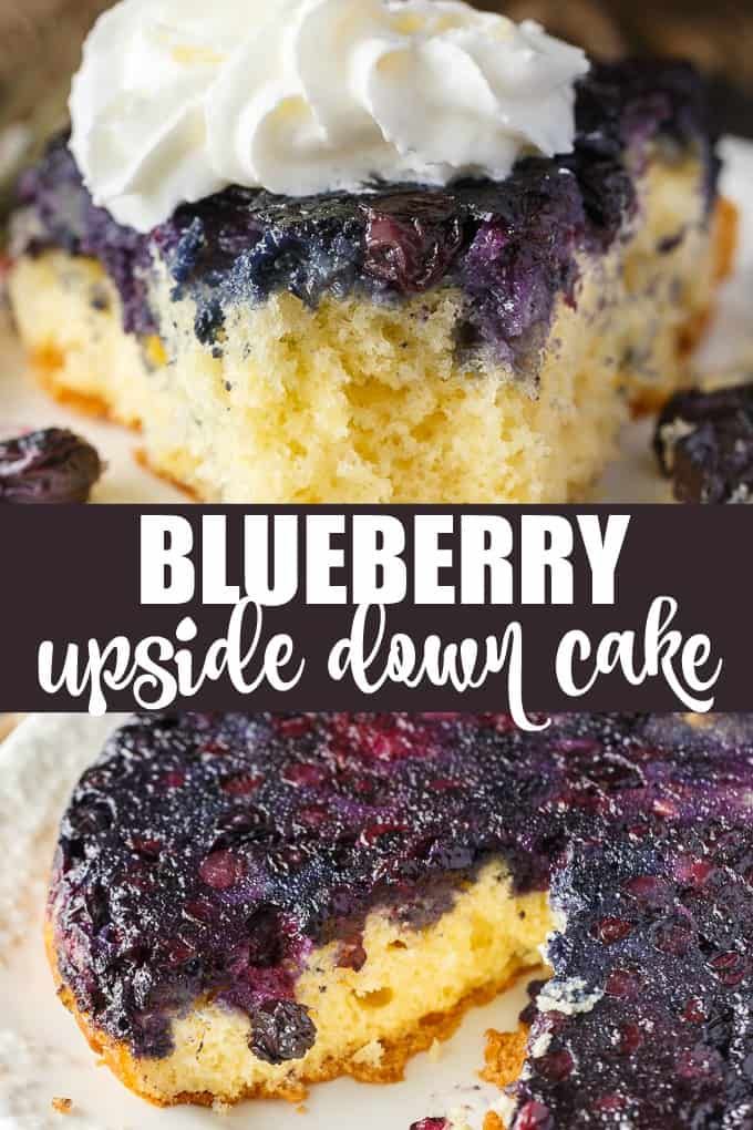 blueberry upside down cake with whipped cream on top