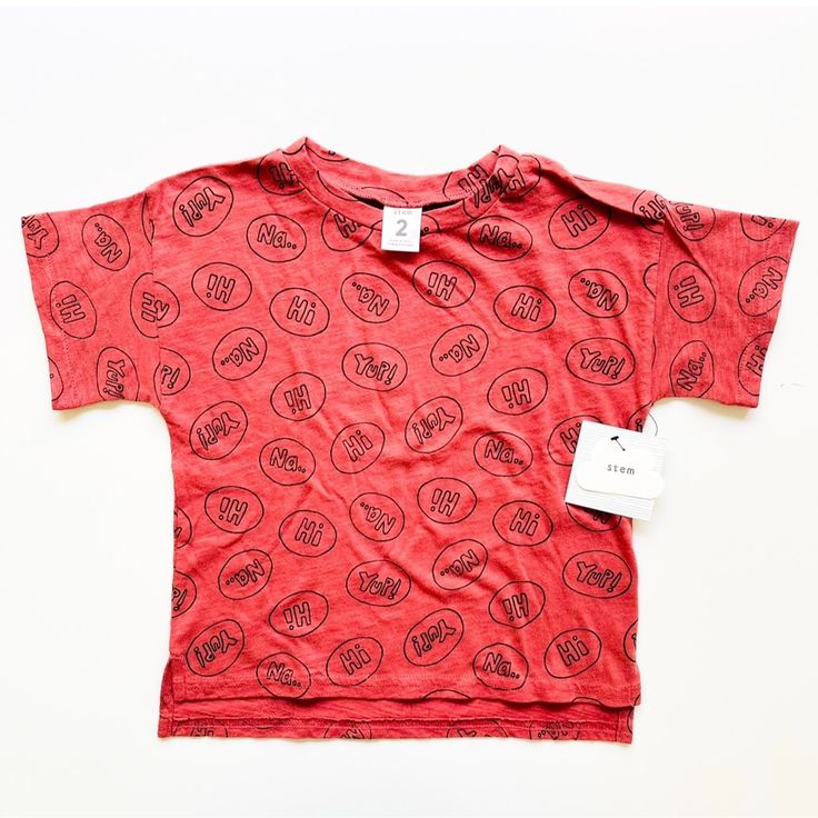 This Relaxed Fit T-Shirt From Stem Is Perfect For Casual Weekend Days And Would Look Great With Denim Shorts Or Pants. Stem Kids' Clothing Is All About Trendy, Classic Basics For Boys And Girls That Are Easy To Wear, Style, Mix, And Match. Size: 2t Features: 100% Cotton Burnt Orange Fun Words To Front & Back: Na, Hi, Yup Short Sleeves Boxy, Relaxed Fit Gender Neutral Condition: Nwt Check Out My Other Items To Bundle & Save On Shipping :) Tags: Nordstrom, Modern, Hipster, Cotton, Graphic, Prints, Space Tee, Light Pink Shorts, Stem For Kids, Orange Fashion, Pink Sweatshirt, Striped Tee, Kids Shirts, Short Sleeves Tops, Shirts Tops