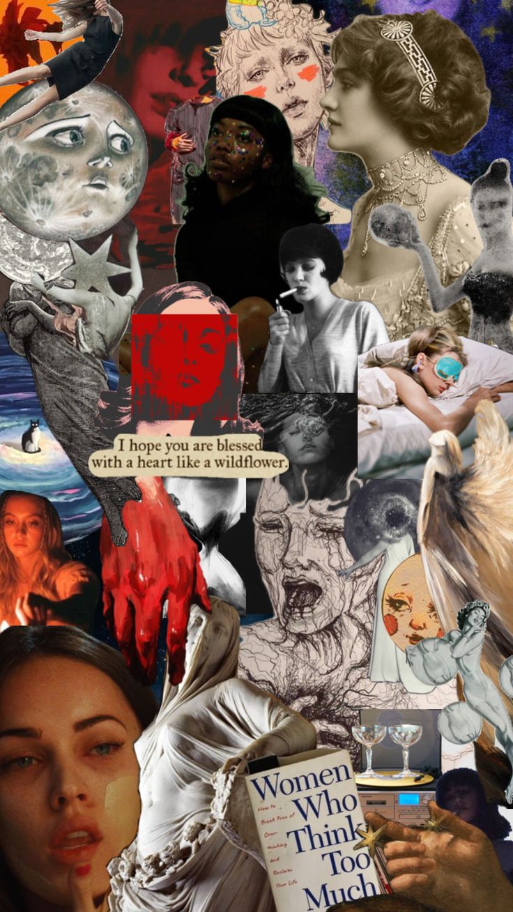 the collage shows many different types of art, including pictures and words on them