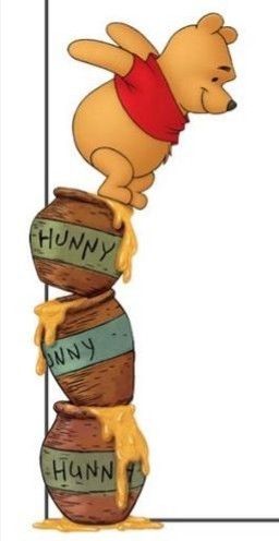 winnie the pooh is on top of some barrels with honey flowing down them and saying,