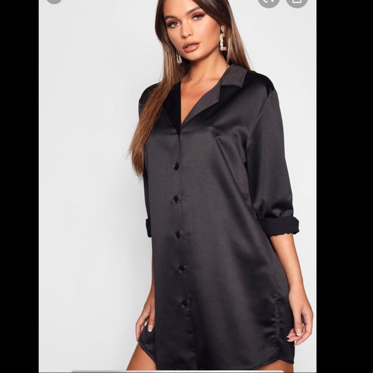 Size 10 Nwt 31.5” In Length 22” Pit To Pit Satin Oversized Shirt, Jackets Design, Casual Sleepwear, Satin Bluse, Pyjama Satin, Cami Dresses, Shirt Dress Outfit, Satin Shirt Dress, Button Shirt Dress