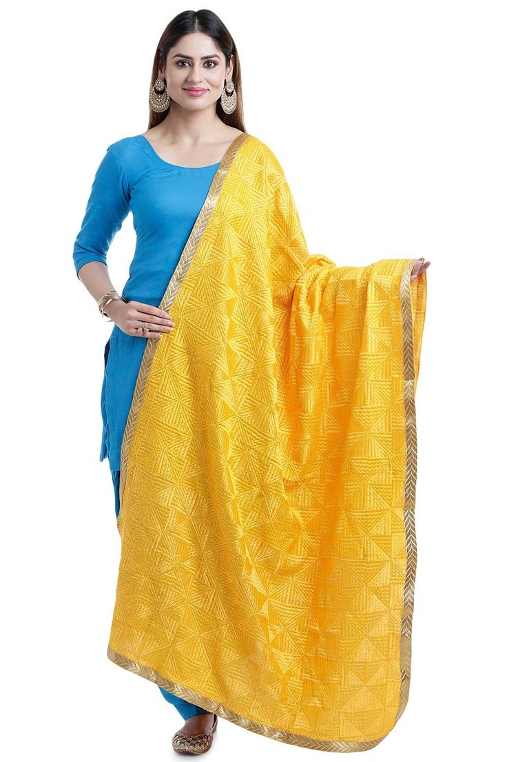 This Embroidered Phulkari Dupatta adds a timeless touch of elegance to your wardrobe. It features intricate phulkari embroidery all over the soft chinon silk material, carefully crafted with matching resham thread. Material: Chinon Silk Embroidered Size: 2.25 meters Note: Slight variation in color is possible Phulkari Pants, Lucknowi Kurta, Gharara Suits, Phulkari Embroidery, Patiala Salwar Suits, Bridal Dupatta, Phulkari Dupatta, Chikankari Suits, Plus Size Suits