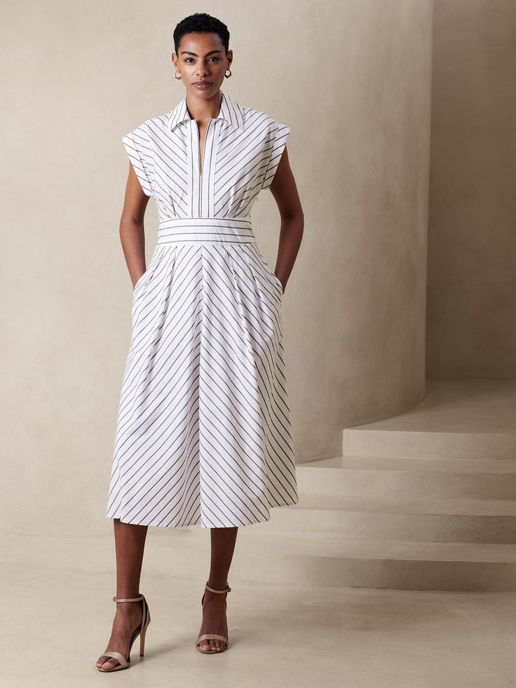 Collar-Neck Poplin Midi Dress | Banana Republic Factory