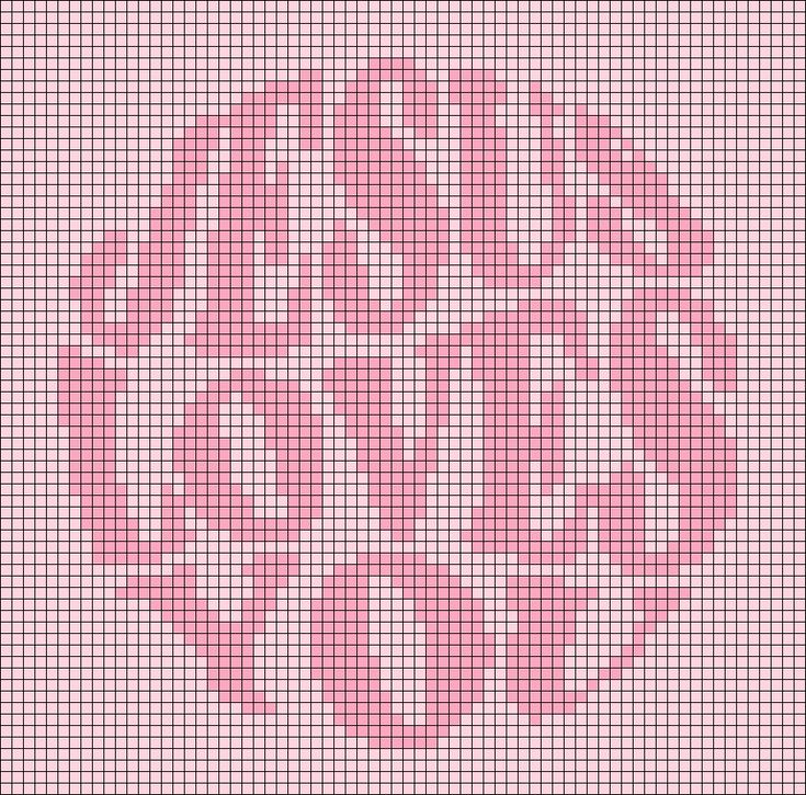 a cross stitch pattern in pink and white with the words love written on it's side