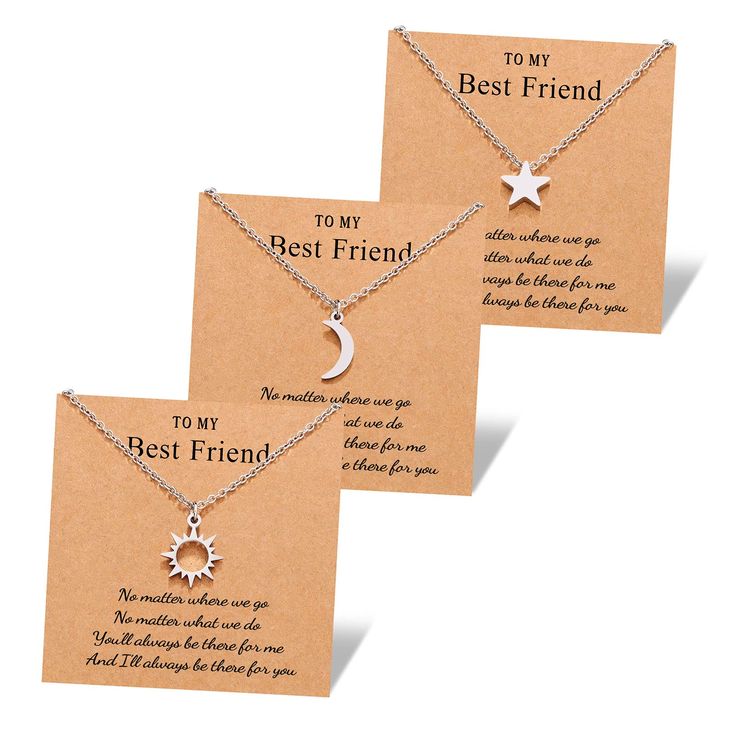 PRICES MAY VARY. The Meaning -- “Sun for morning, moon and star for night, and we are friends for day&night”, these dainty sun and moon necklaces symbolize our eternal friendship. Share with your besties/sisters/ best friends, remind them you are with them no matter how far you are. When you miss me, just look up at the sky, I will always be there for you no matter what happens. Size -- Tiny pendant size: 0.39in, the necklace length is 18"+2" adjustable Rolo chain, no worry about the size. And t 3 Best Friends, Love You Friend, Go Best Friend, Sun And Moon Necklace, Best Friends Sister, Tiny Pendant, Christmas Gifts For Sister, Friendship Necklace, Bff Necklaces