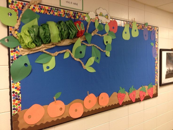 the very hungry caterpillars are hanging on the wall in the school hallway