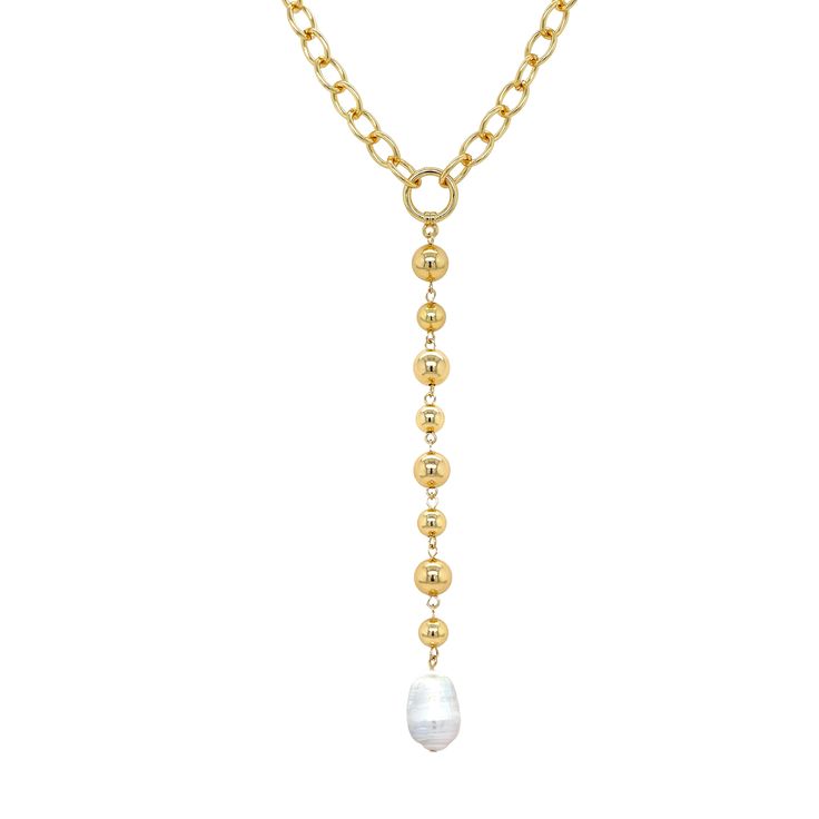 <p>Pearl Lariat Mixed Chain Necklace</p> <ul> <li>Yellow Gold Plated</li> <li>Pearls: 0.50 Wide X 0.80 Long</li> <li>Lariat Drop: 6.50 Length</li> <li>16-18 Adjustable Length</li> </ul> Luxury Single Strand Lariat Beaded Necklace, Luxury Lariat Necklace With Pearl Charm For Formal Occasions, Luxury Lariat Beaded Necklace With Faceted Beads, Luxury Lariat Single Strand Beaded Necklace, Luxury Silver Lariat Necklace With Pearl Chain, Cheap Beaded Lariat Chain Jewelry, Luxury Gold Plated Pearl Necklace With Adjustable Chain, Luxury Elegant Long Necklace With Adjustable Chain, Luxury Long Drop Elegant Chain Necklace