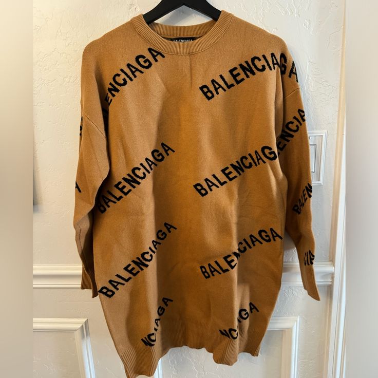 Nwt Balenciaga All Over Oversized Logo Knit Sweater. Size Small Please See All Pictures Wrinkled Only Due To Being Folded Balenciaga T Shirt, Black Long Sleeve Sweater, Black Cardigan Sweater, Oversized Turtleneck Sweater, Asymmetrical Sweater, Oversized Turtleneck, Logo Knit, Embroidered Sweater, Cardigan Fashion