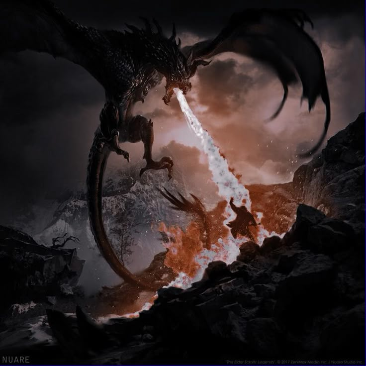 a fire breathing dragon in the middle of a rocky area with lava pouring out of it's mouth