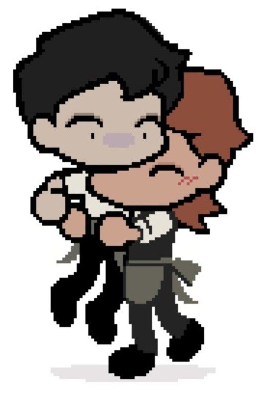 an image of two people hugging each other in pixel art style, with one holding the other