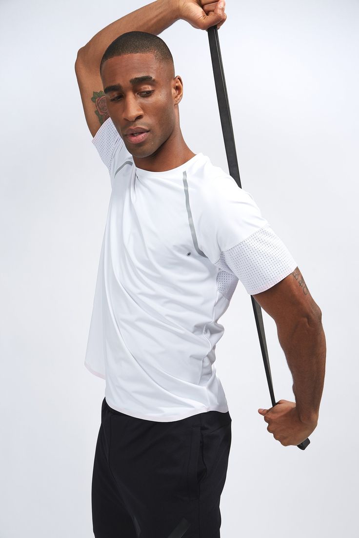 A timeless piece from our Aurora collection, the Alpha training t shirt ticks every box. This premium performance training t shirt delivers ultimate breathability and functionality.Made from a white nylon with a light elastane content, this Tee contours perfectly to your shape delivering on comfort and stretch with mixed featuring bonded hems to keep you ready to go in all situations.Also available in Pitch. Wash at 30ºc on reduced spin.Do not iron.Do not bleach.Do not tumble dry.See care label White Breathable Sportswear T-shirt, Sporty White Breathable T-shirt, White Breathable Athleisure T-shirt, White Breathable T-shirt For Athleisure, White Short Sleeve Workout T-shirt, Functional White Crew Neck T-shirt, White Dri-fit Athleisure Activewear, Functional Breathable T-shirt For Light Sports, Functional Breathable T-shirt For Light Exercise