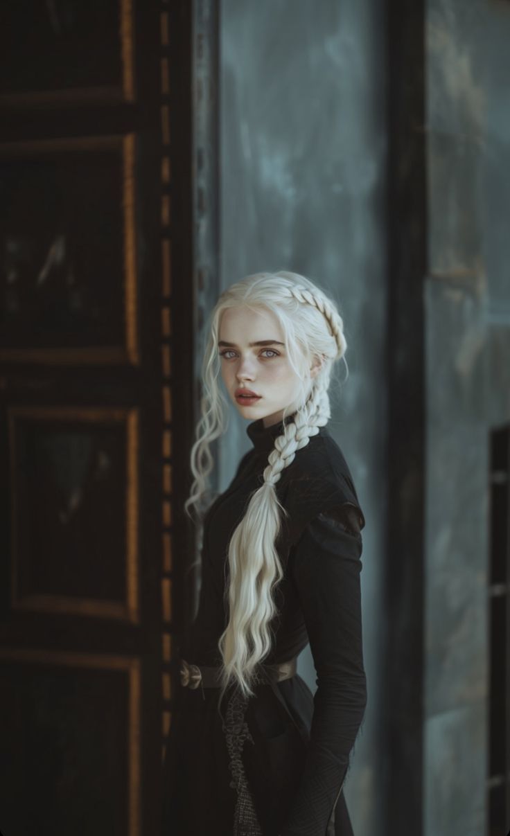 D&d Hairstyles, Elf Reference Photo, Long Hair Reference Photo, Female Character Inspiration White Hair, Silver Haired Character, White Hair Model, White Hair Princess, White Haired Elf, Targaryen Hairstyles