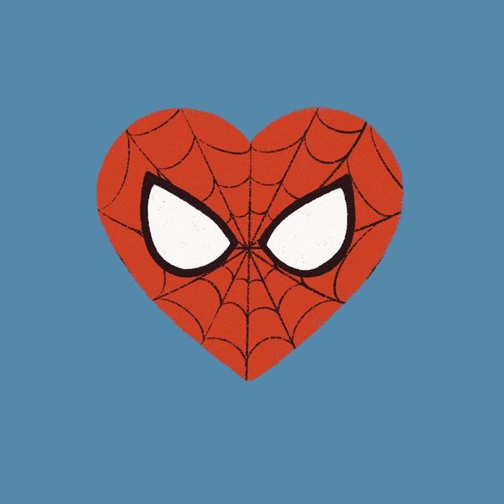 a heart shaped spider - man with eyes drawn on it's face, against a blue background