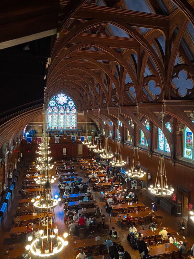 an overhead view of a large dining hall