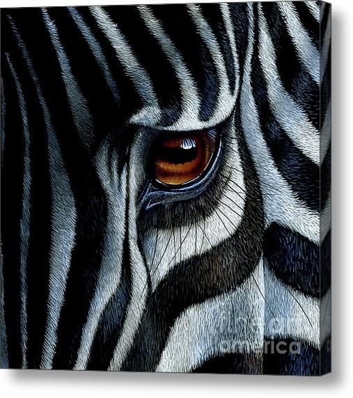 the eye of a zebra is shown in this close - up photo, which appears to be painted with black and white stripes