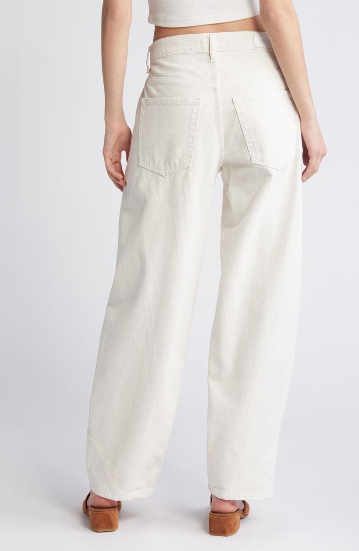 Hit refresh on white-jeans season with a with a sturdy, all-cotton denim pair turned out in a trending tapered silhouette with diagonal seaming. 30" inseam; 17" leg opening Zip fly with button closure Five-pocket style 100% cotton Machine wash, tumble dry Imported Spring Jeans With Seam Detailing And Tapered Leg, Everyday Cotton Bottoms With Contrast Stitching, Cream Straight Leg Relaxed Fit Jeans, White Cropped Leg Jeans For Everyday, Everyday White Cropped Leg Jeans, White Relaxed Fit Cropped Jeans With Tapered Leg, Cream Relaxed Fit Denim Jeans, White Tapered Leg Cropped Jeans, Cream Denim Jeans Relaxed Fit