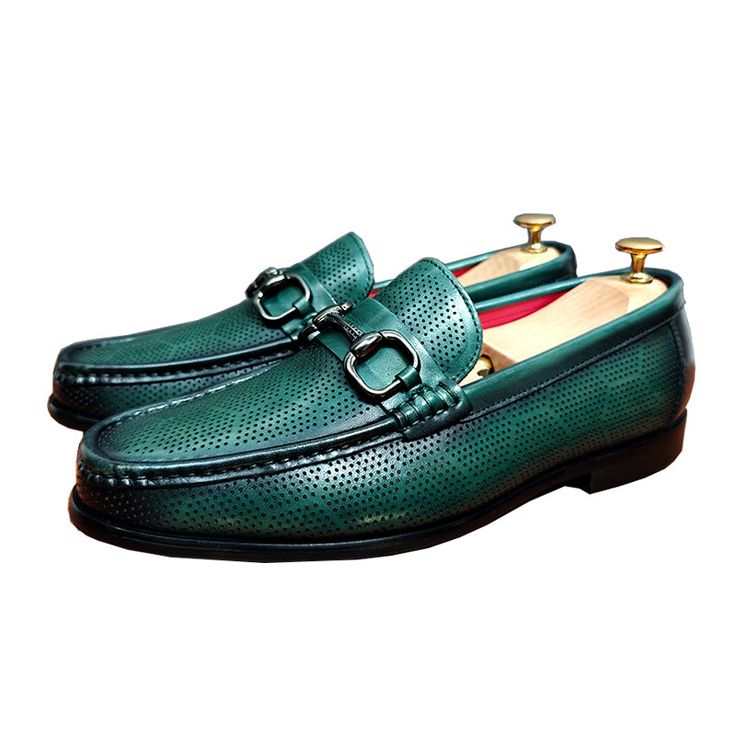 Introducing our LuxLeather Elegant Slip On Loafers, crafted with the finest genuine cow leather for a luxurious and sophisticated look. The solid pattern and round toe shape add a touch of elegance, while the genuine leather lining and full grain leather insole provide ultimate comfort. Step into style and sophistication with our LuxLeather Slip On Loafers today! Shop now and experience the perfect blend of style and comfort with our LuxLeather Elegant Slip On Loafers. Green Formal Slip-ons With Round Toe, Green Slip-on Moccasins For Business, Classic Green Loafers With Brogue Detailing, Classic Green Leather Slip-ons, Luxury Green Loafers For Business, Classic Green Loafers For Business, Green Business Loafers With Leather Sole, Elegant Green Plain Toe Loafers, Elegant Green Loafers For Business