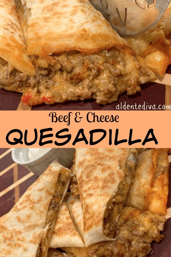 beef and cheese quesadilla cut in half